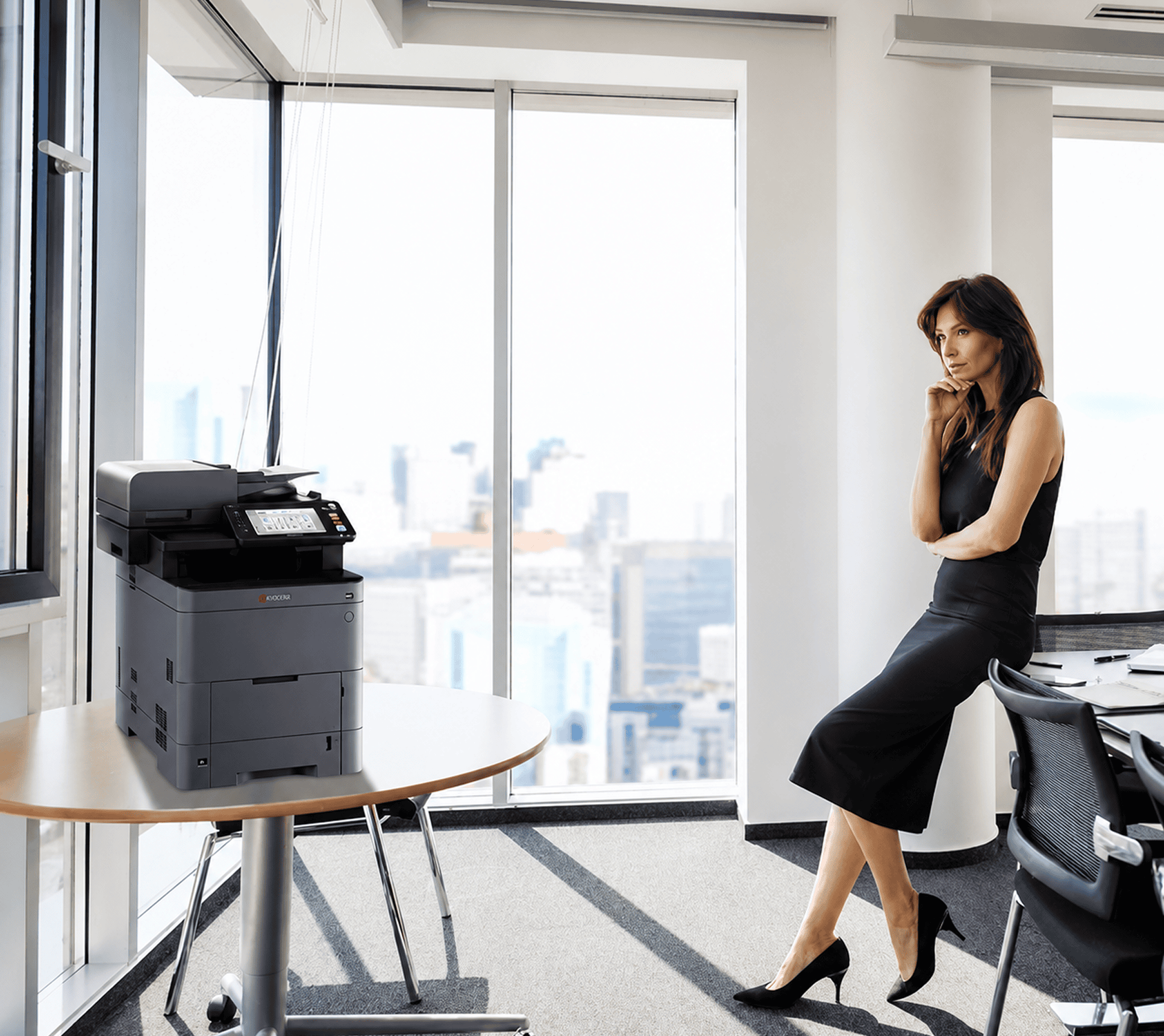 Woman in office with printer